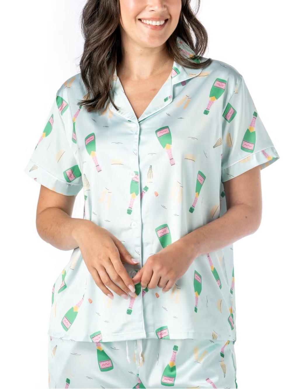 Champagne Bottle Print Satin Pajamas